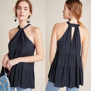 By Anthropologie Lavinia High Neck Halter Blouse Black